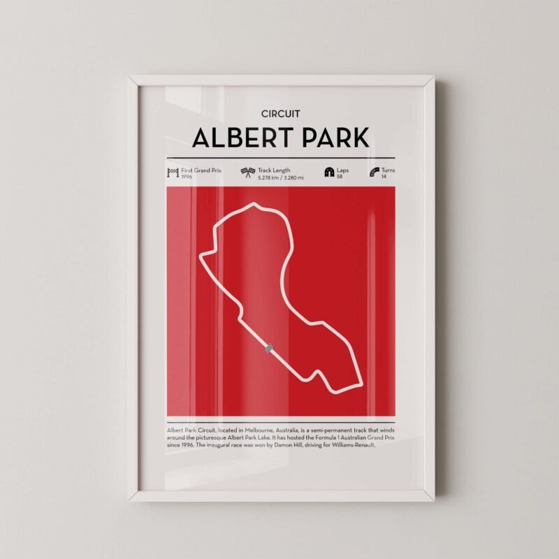 albert park Formula 1 circuit map poster in red color minimalist racing wall art