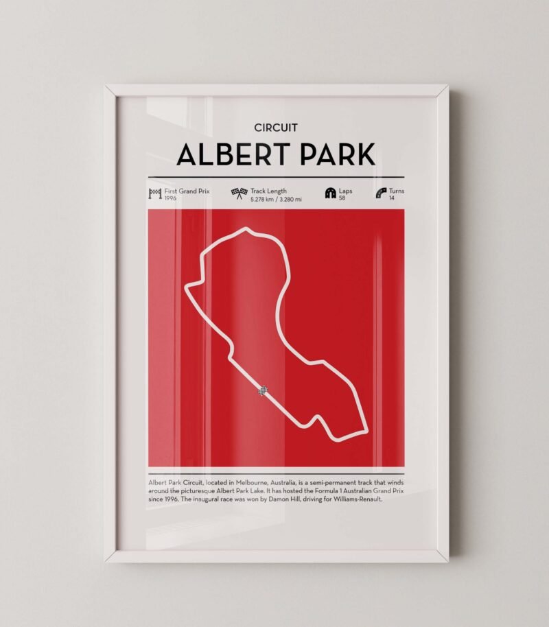 albert park Formula 1 circuit map poster in red color minimalist racing wall art