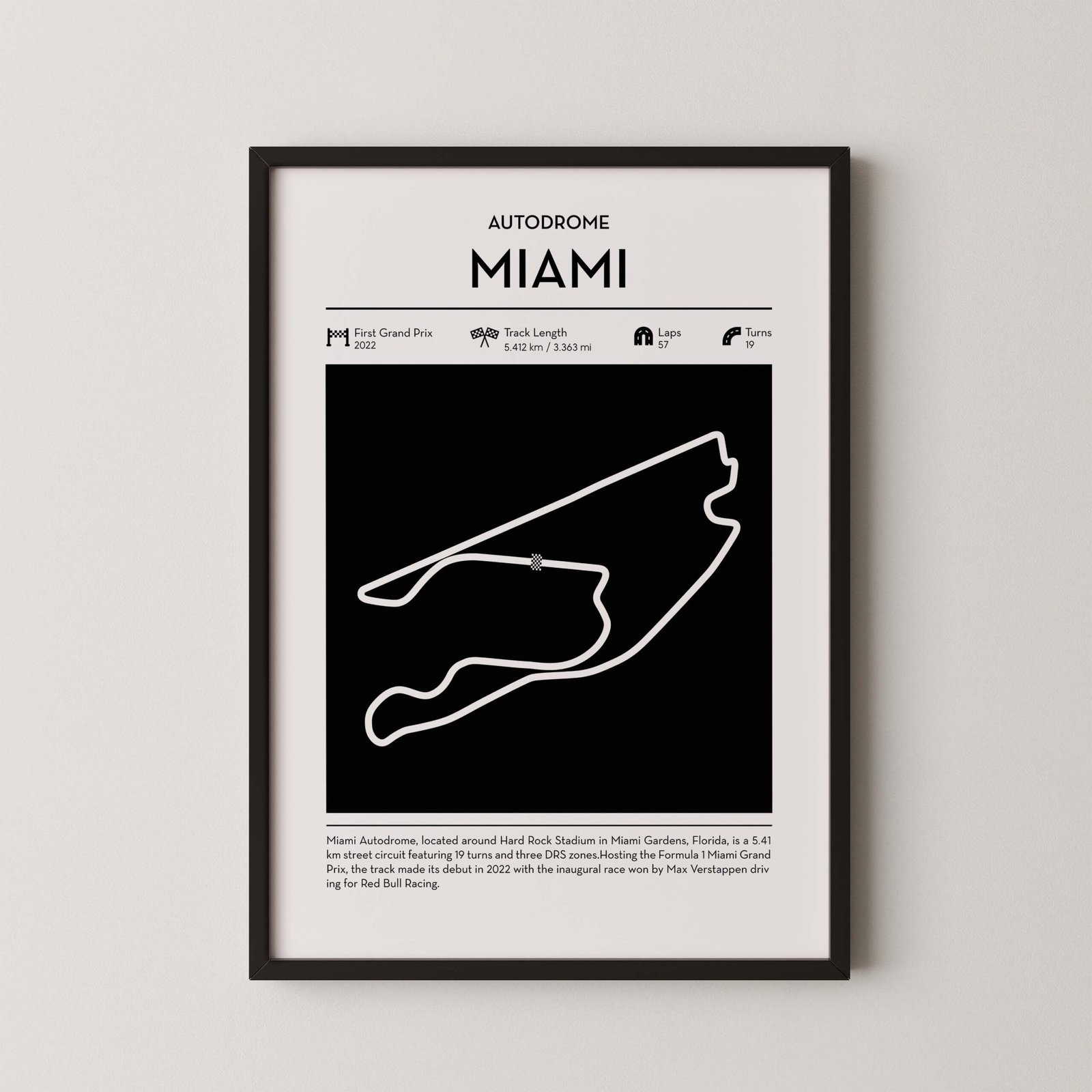 minimal miami F1 track layout poster for motorsport and racing fans