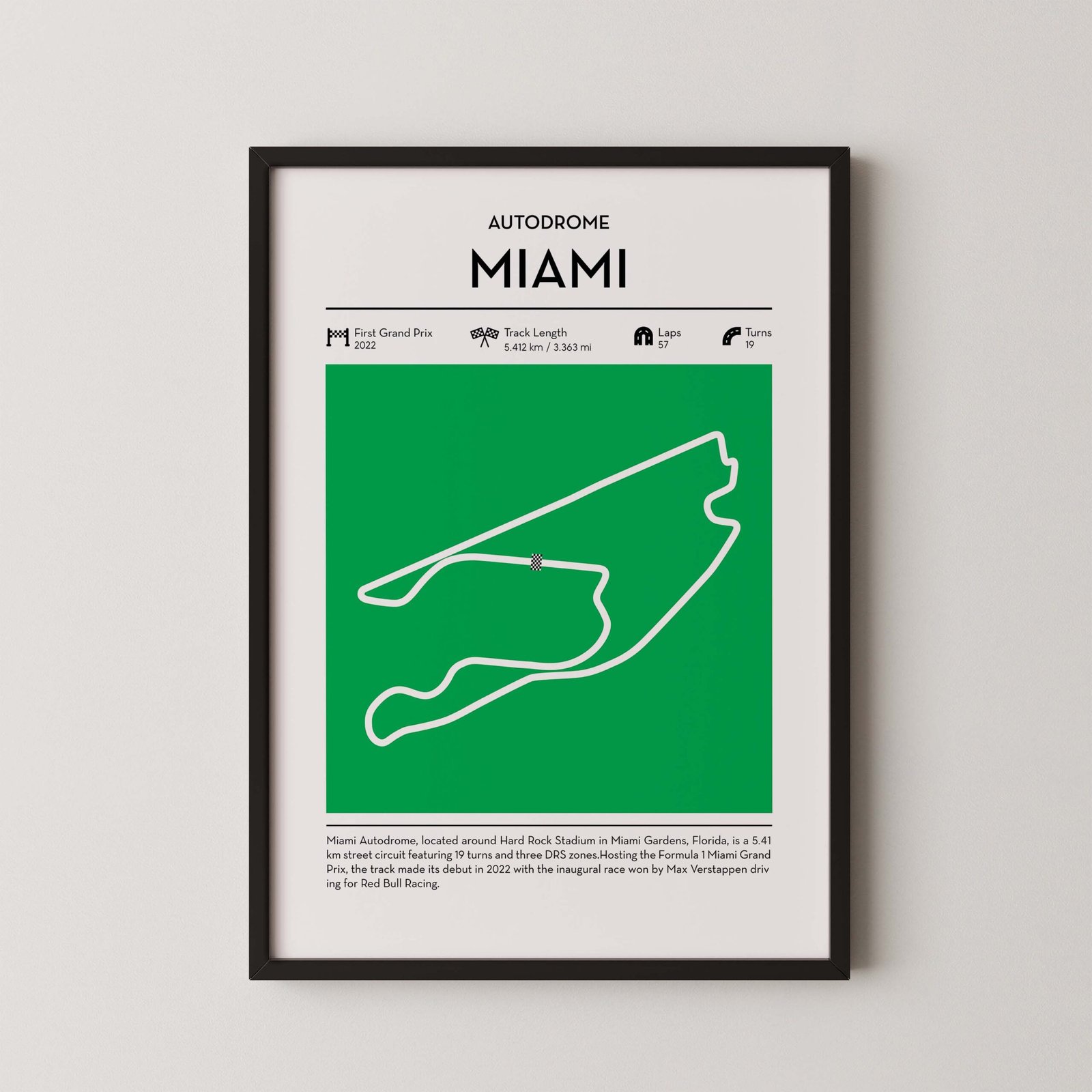 miami Formula 1 track map artwork designed for racing and motorsport enthusiasts