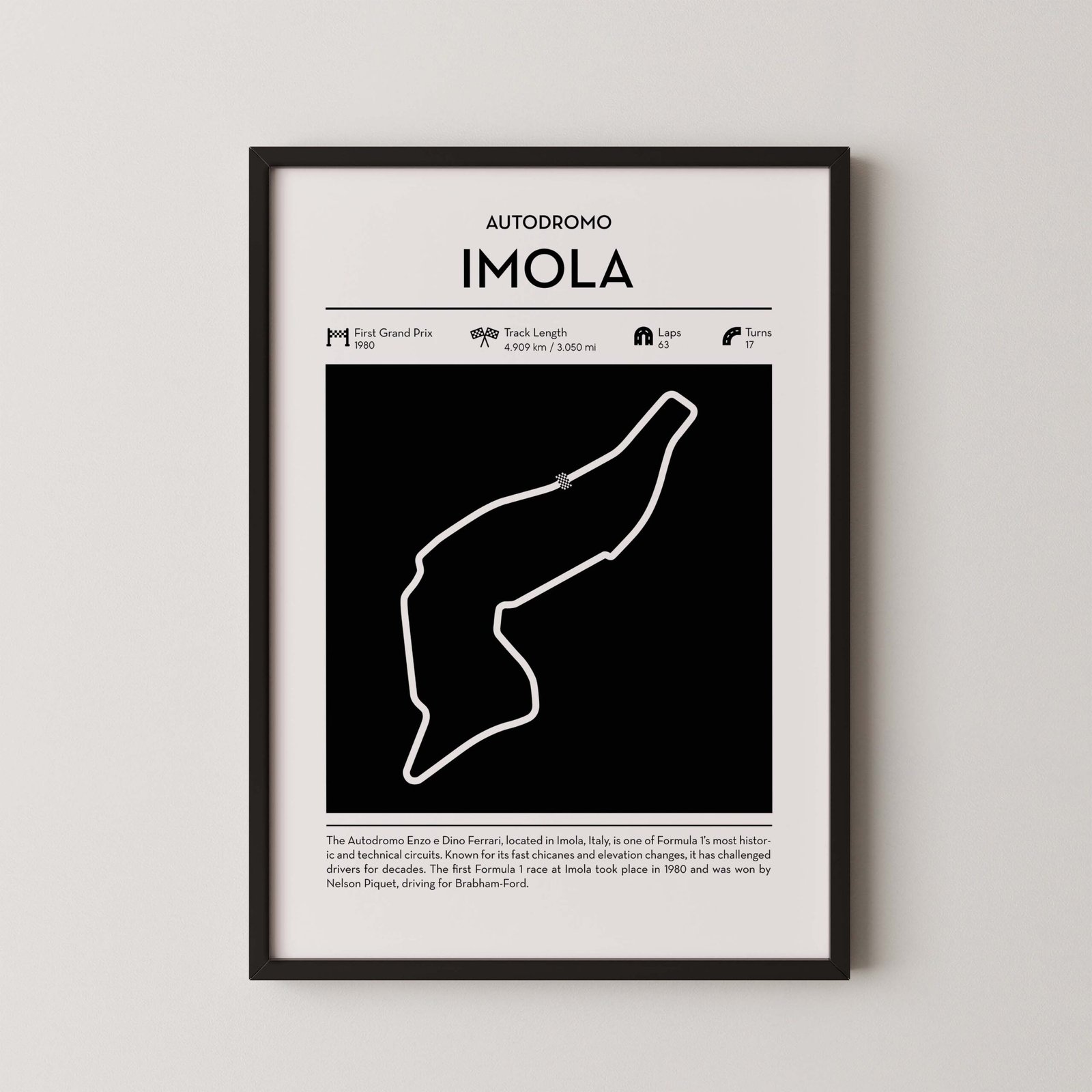 Minimal Imola F1 track layout poster for motorsport and racing fans