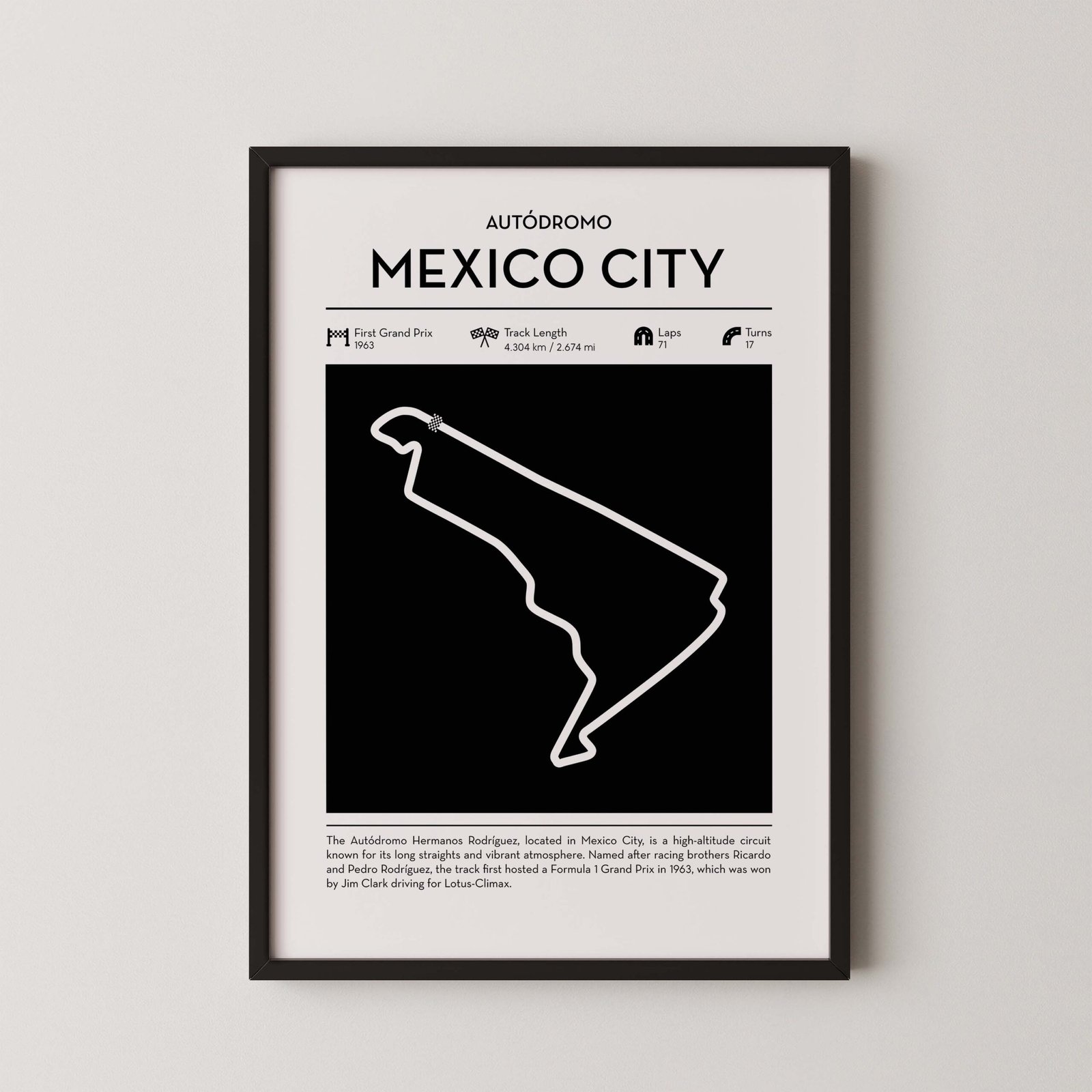 Modern Mexico City F1 track layout poster for motorsport and racing fans