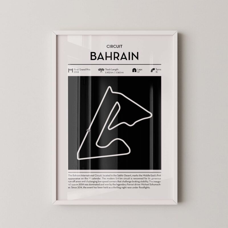 bahrain F1 track layout poster for motorsport and racing fans