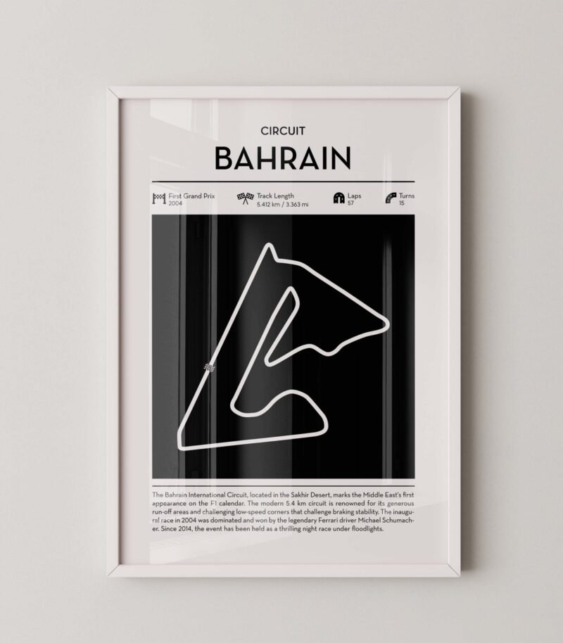 bahrain F1 track layout poster for motorsport and racing fans