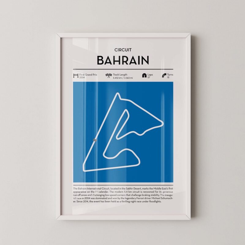 modern bahrain Grand Prix circuit poster with minimalist Formula 1 track design