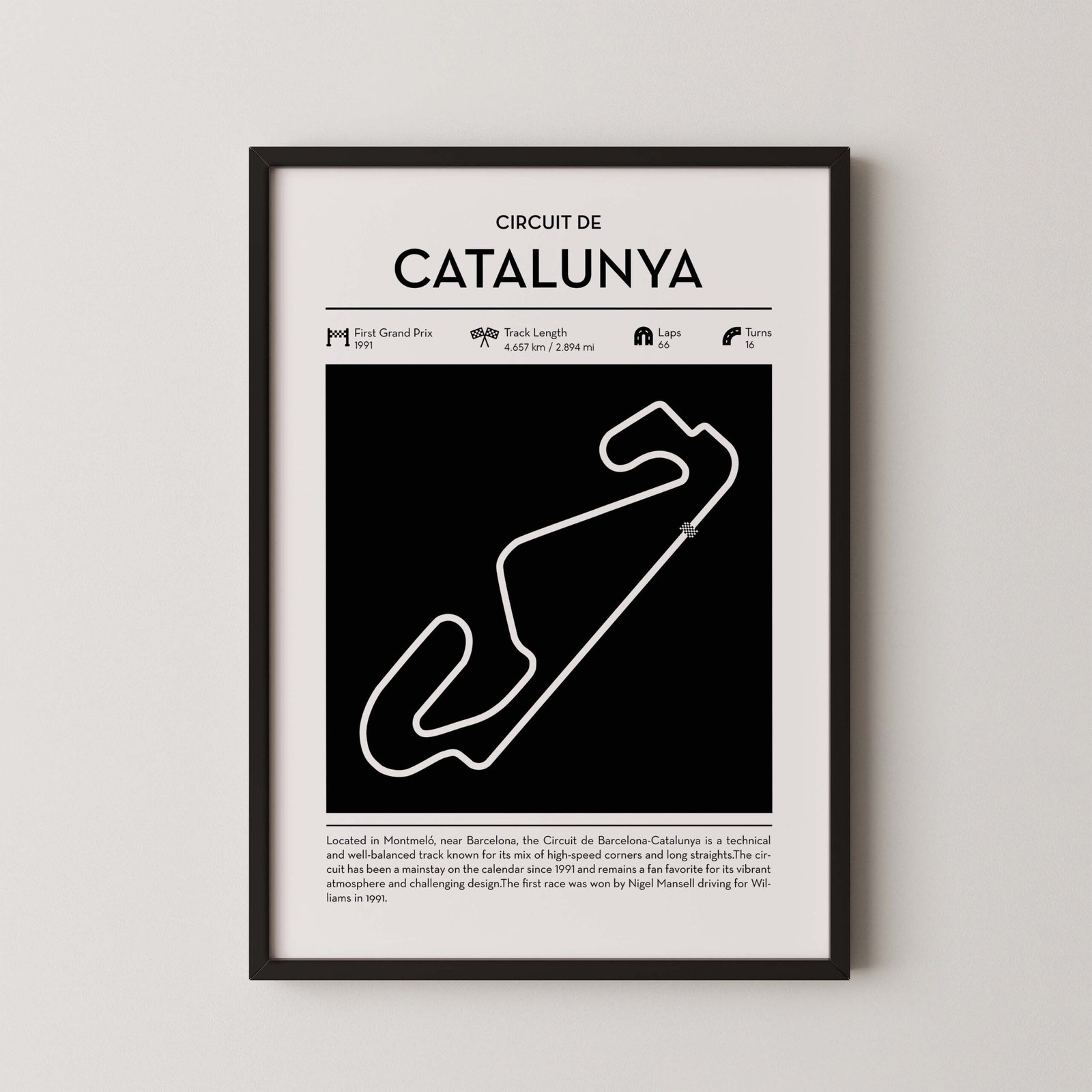 Catalunya Minimal Monaco F1 track layout poster for motorsport and racing fans