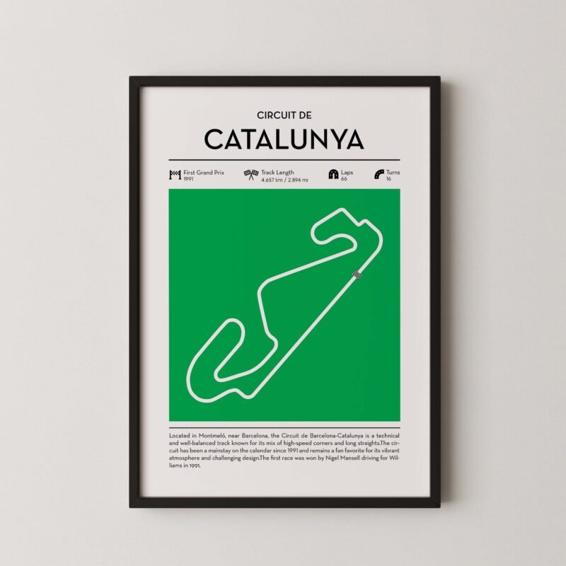 Circuit de Barcelona-Catalunya Monaco Formula 1 track map artwork designed for racing and motorsport enthusiasts