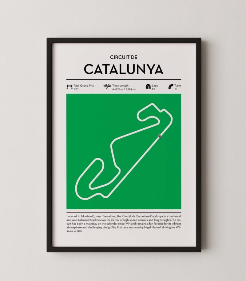 Circuit de Barcelona-Catalunya Monaco Formula 1 track map artwork designed for racing and motorsport enthusiasts
