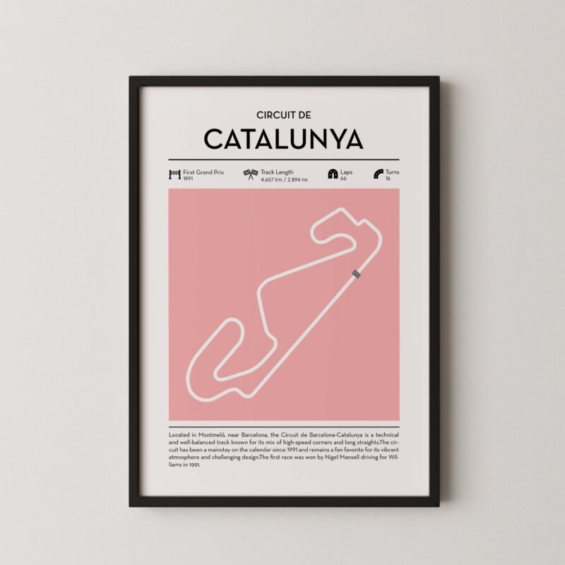 Modern Catalunya Grand Prix circuit poster with minimalist Formula 1 track design