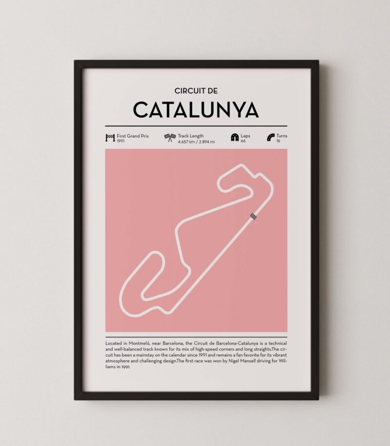 Modern Catalunya Grand Prix circuit poster with minimalist Formula 1 track design