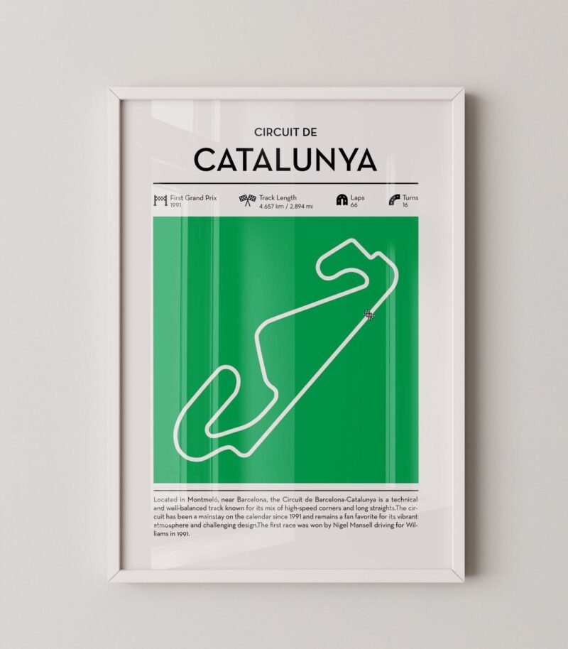 Circuit de Barcelona-Catalunya Monaco Formula 1 track map artwork designed for racing and motorsport enthusiasts