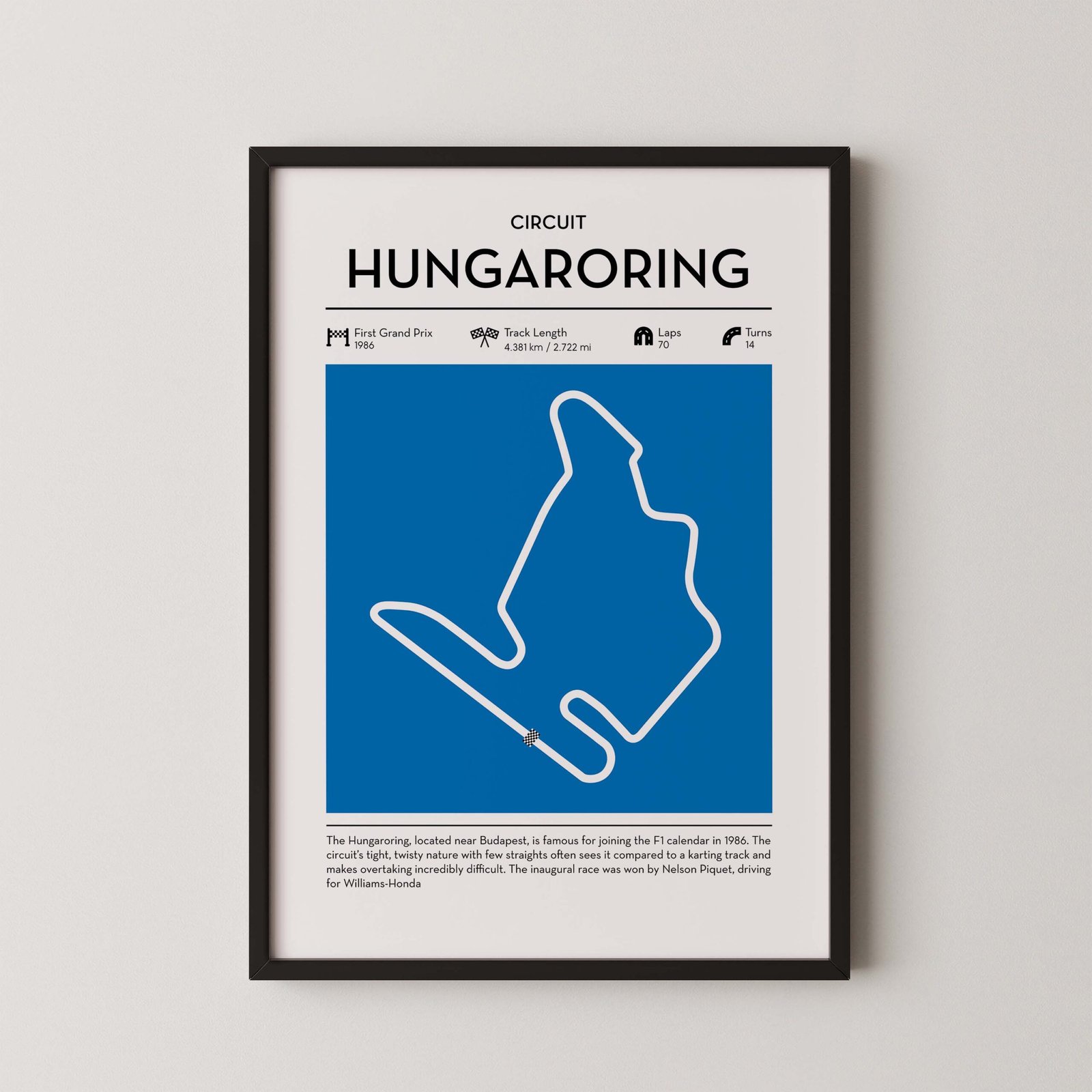hungaroring Formula 1 track map artwork designed for racing and motorsport enthusiasts