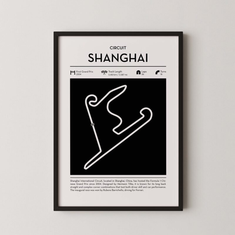 minimal Shanghai F1 track layout poster for motorsport and racing fans