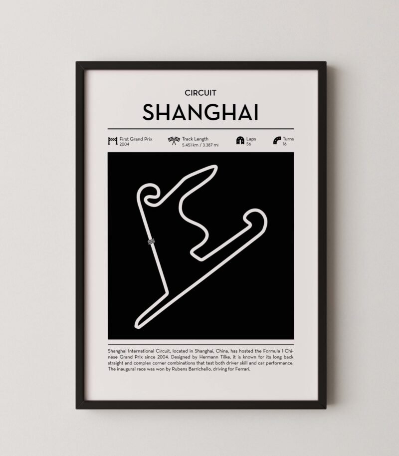 minimal Shanghai F1 track layout poster for motorsport and racing fans
