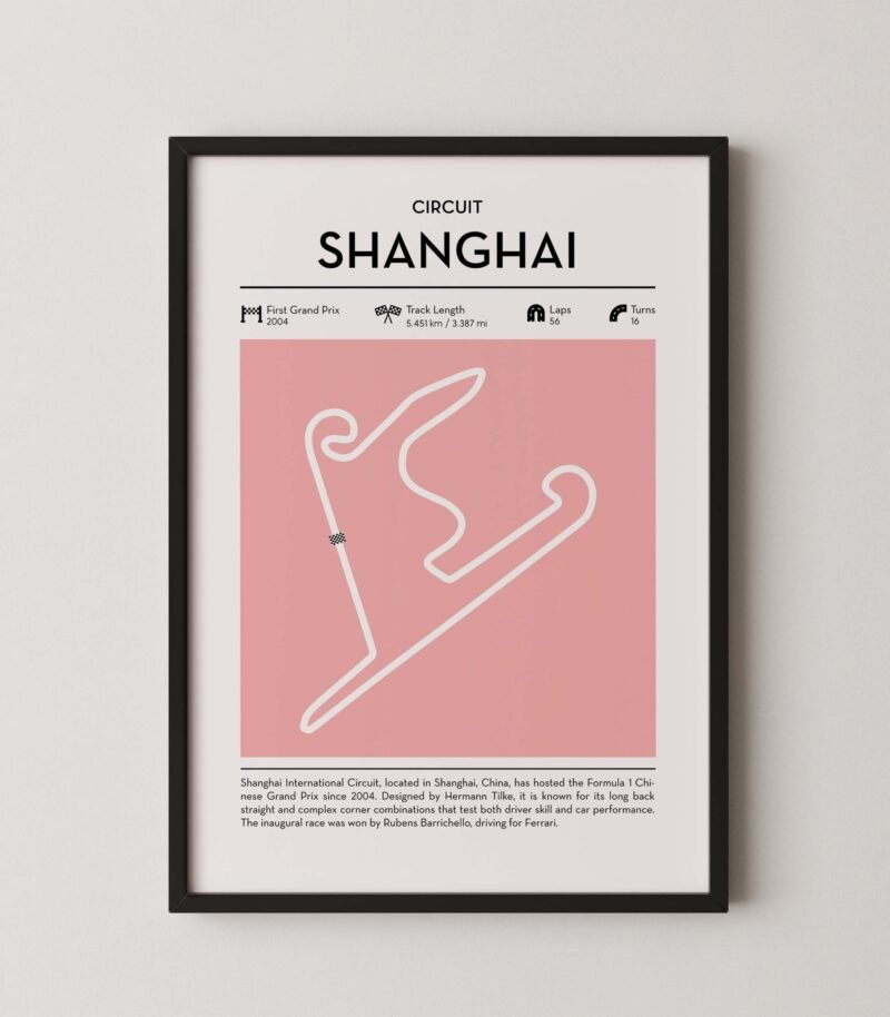 Modern Shanghai Grand Prix circuit poster with minimalist Formula 1 track design