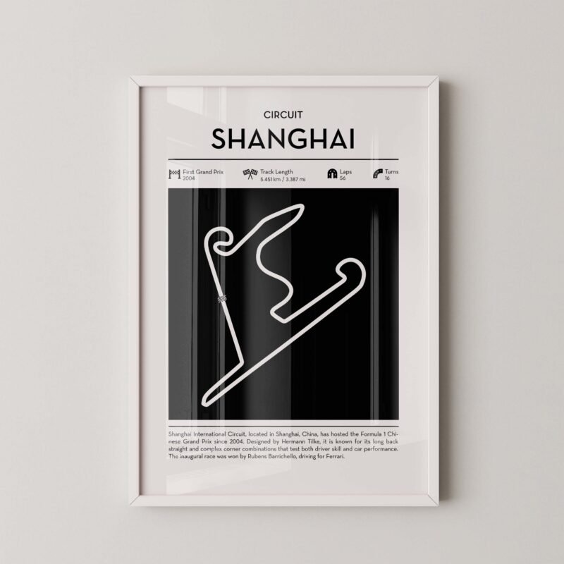 minimal Shanghai F1 track layout poster for motorsport and racing fans