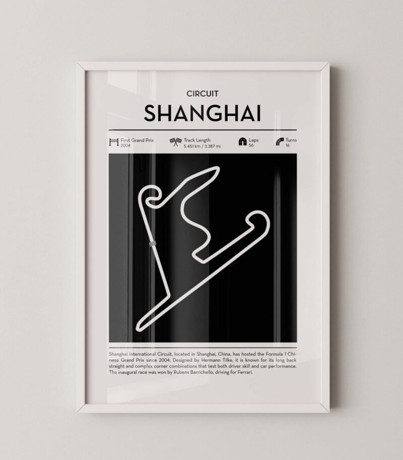 minimal Shanghai F1 track layout poster for motorsport and racing fans