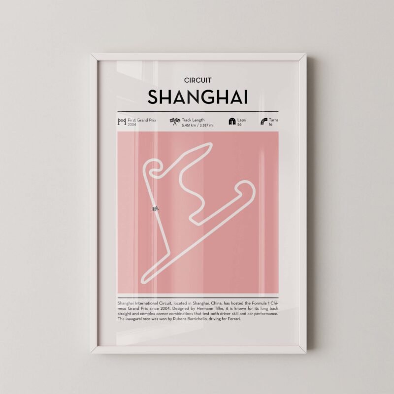 Modern Shanghai Grand Prix circuit poster with minimalist Formula 1 track design
