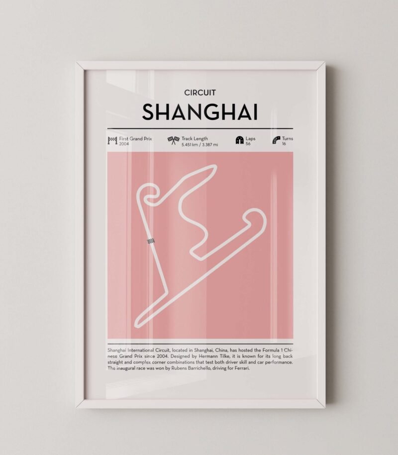 Modern Shanghai Grand Prix circuit poster with minimalist Formula 1 track design