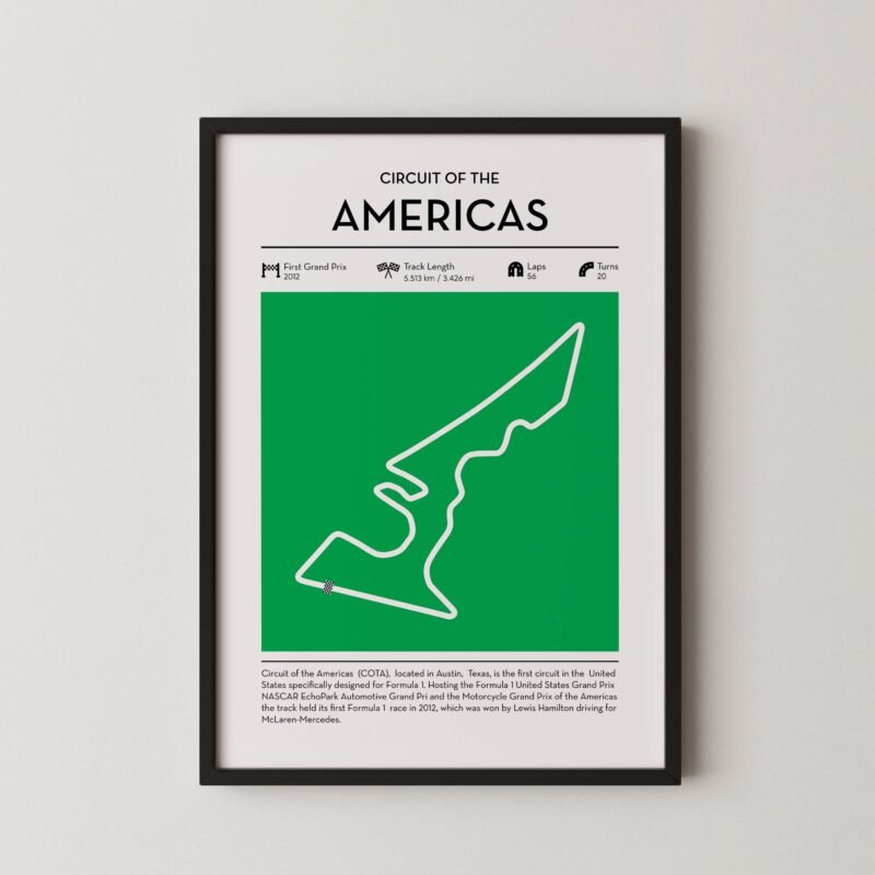 circuit of the americas Formula 1 track map artwork designed for racing and motorsport enthusiasts