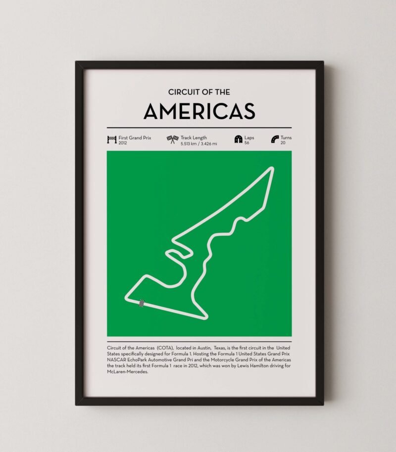 circuit of the americas Formula 1 track map artwork designed for racing and motorsport enthusiasts