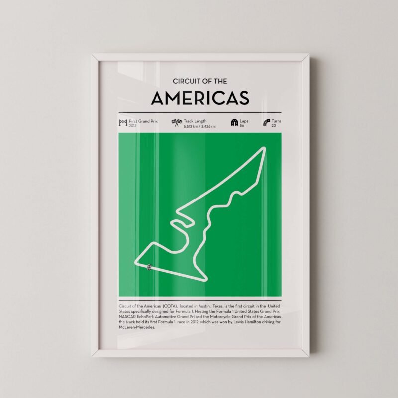 circuit of the americas Formula 1 track map artwork designed for racing and motorsport enthusiasts