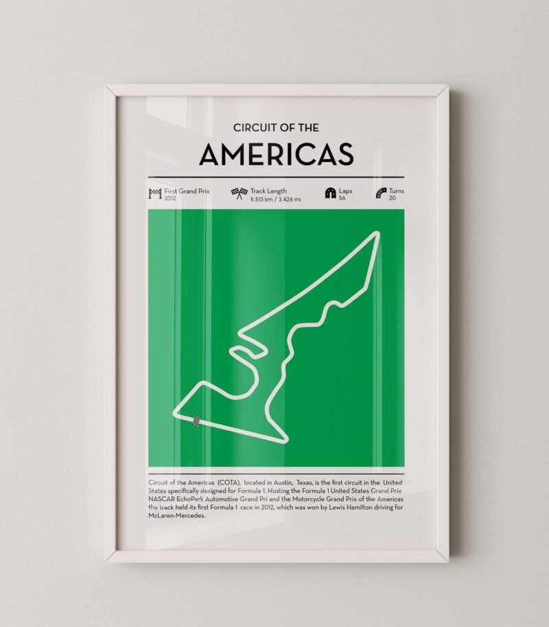 circuit of the americas Formula 1 track map artwork designed for racing and motorsport enthusiasts