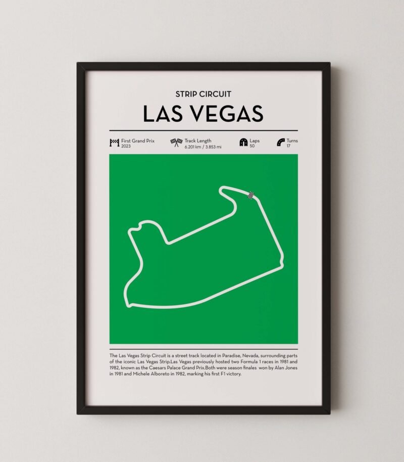 las vegas Formula 1 track map artwork designed for racing and motorsport enthusiasts