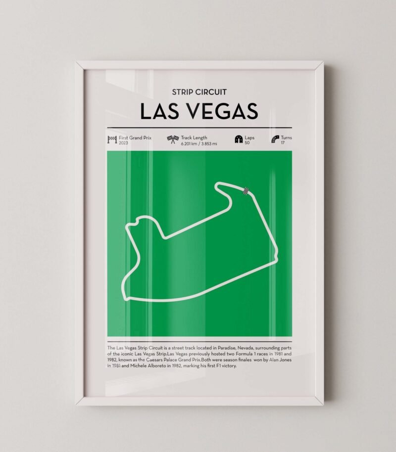 las vegas Formula 1 track map artwork designed for racing and motorsport enthusiasts