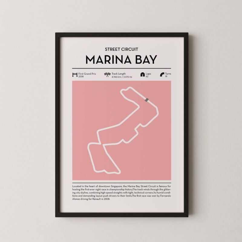 Modern Singapore Grand Prix circuit poster with minimalist Formula 1 track design
