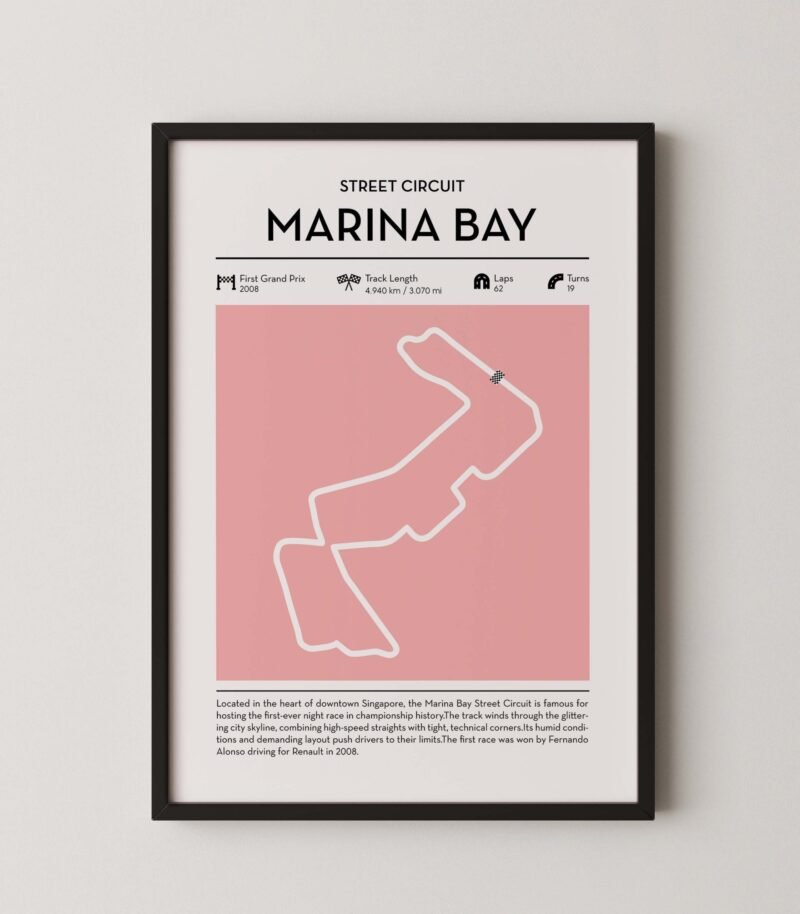Modern Singapore Grand Prix circuit poster with minimalist Formula 1 track design