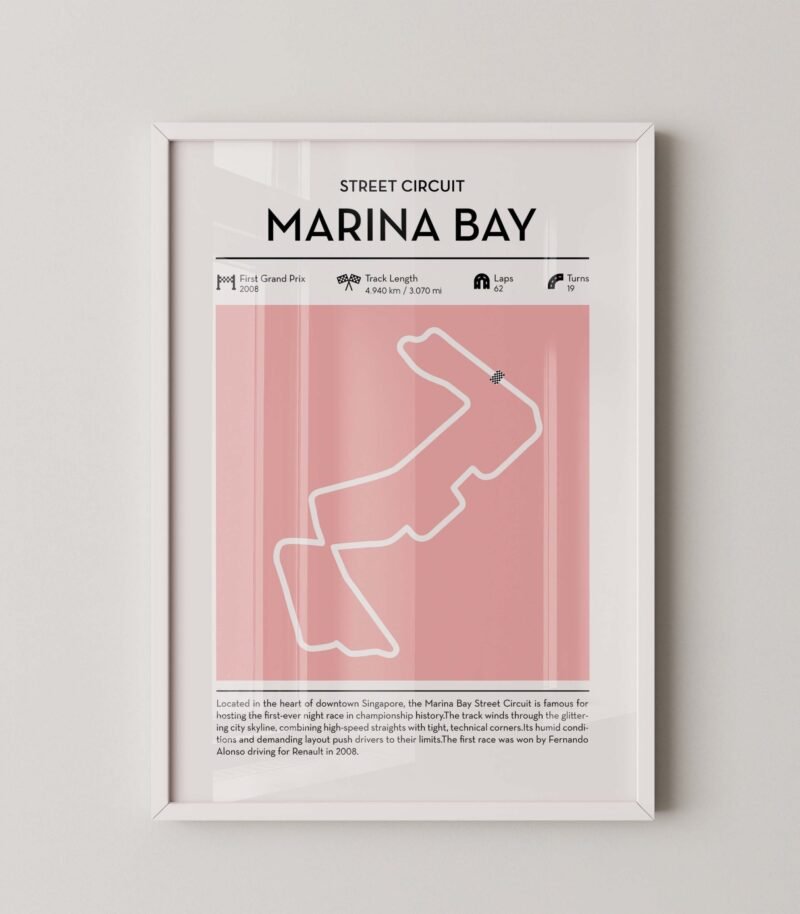Modern Singapore Grand Prix circuit poster with minimalist Formula 1 track design