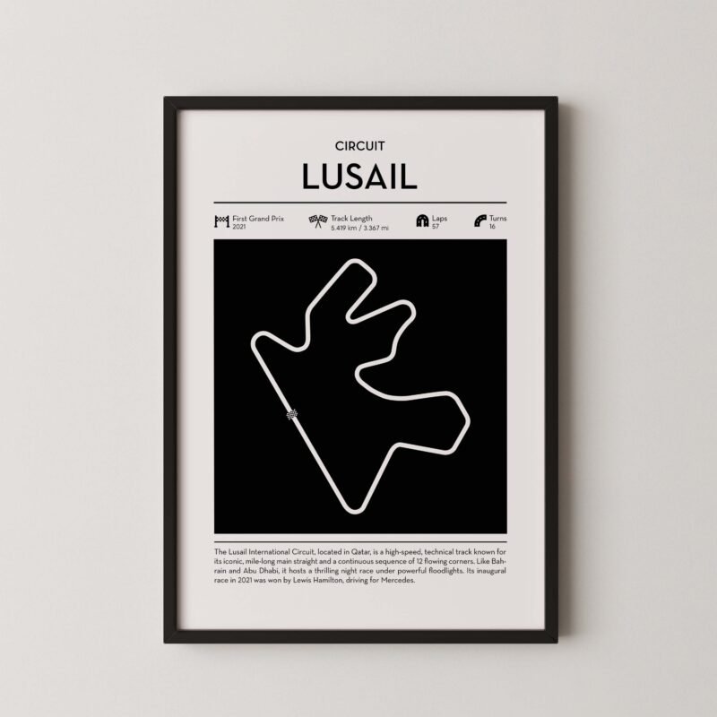 Minimal lusail F1 track layout poster for motorsport and racing fans