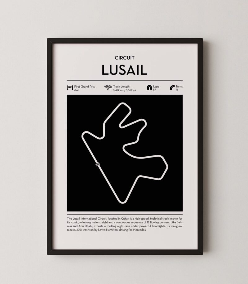 Minimal lusail F1 track layout poster for motorsport and racing fans