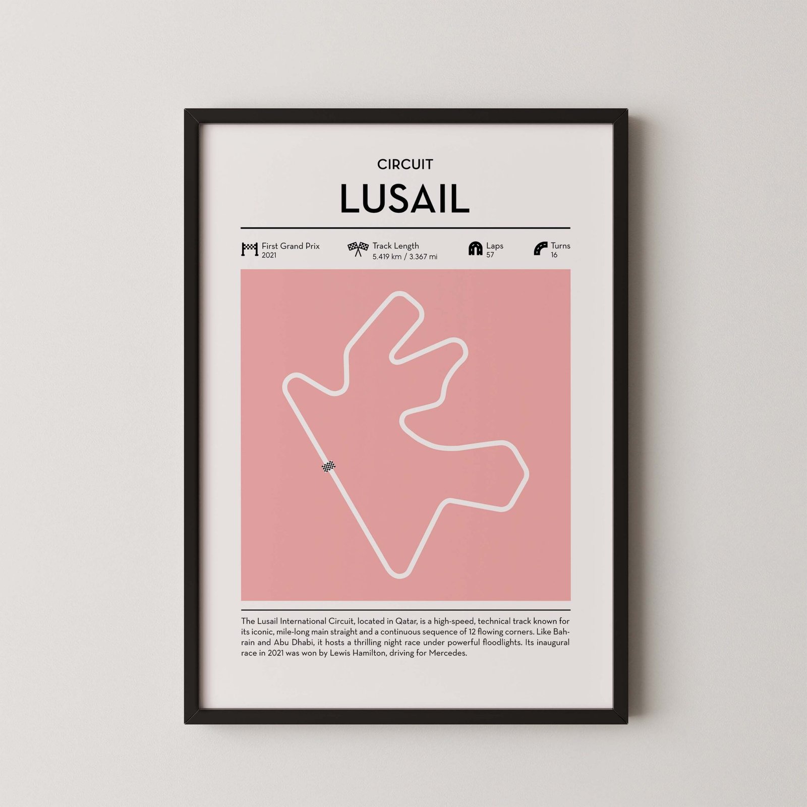 Modern Qatar Grand Prix circuit poster with minimalist Formula 1 track design