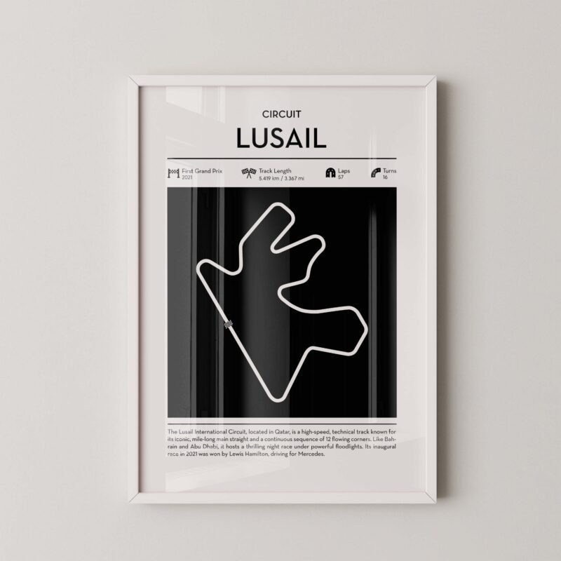 Minimal lusail F1 track layout poster for motorsport and racing fans
