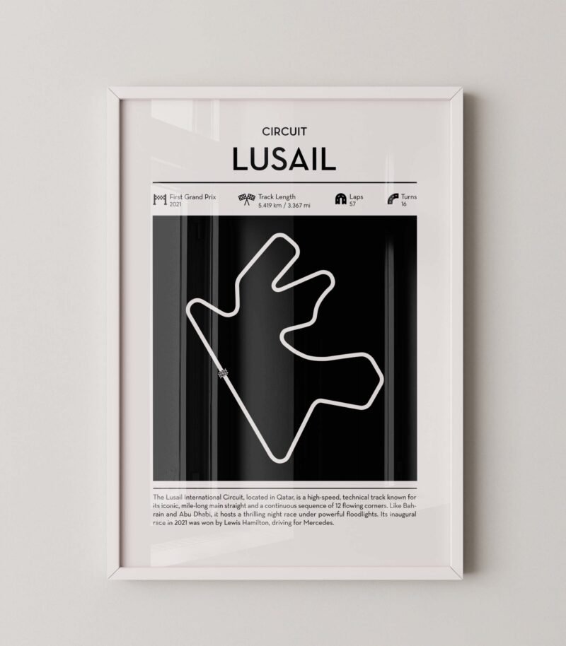 Minimal lusail F1 track layout poster for motorsport and racing fans