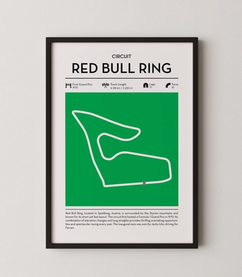red bull ring Formula 1 track map artwork designed for racing and motorsport enthusiasts