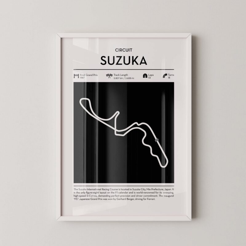 Minimal Suzuka F1 track layout poster for motorsport and racing fans