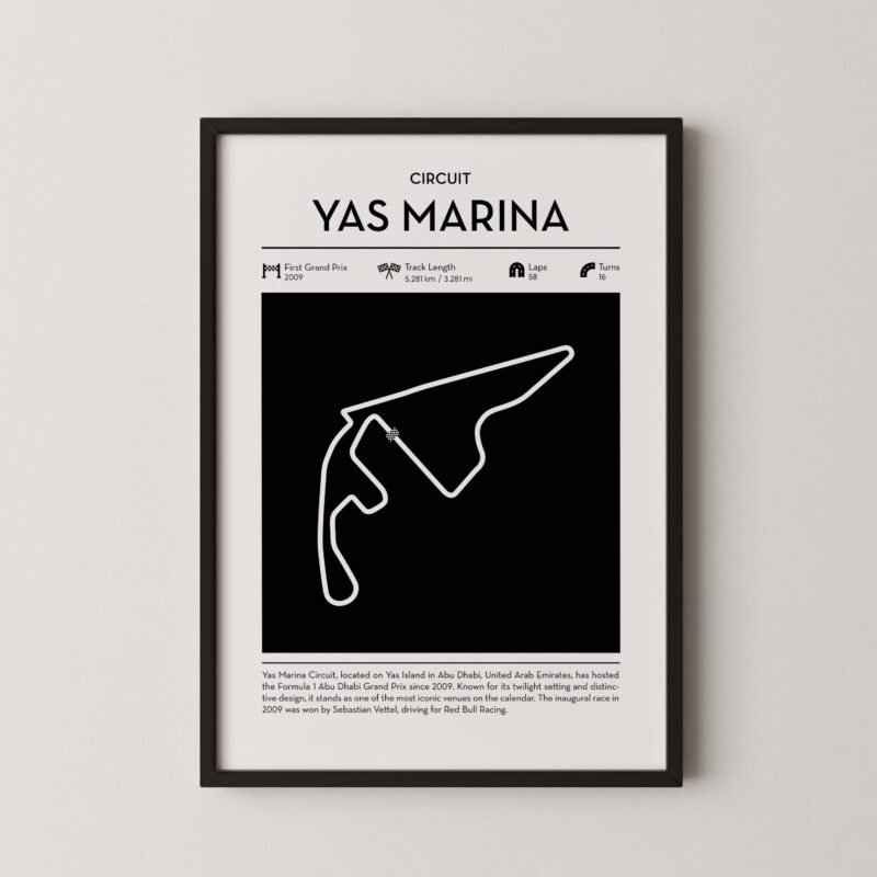minimal yas marina F1 track layout poster for motorsport and racing fans