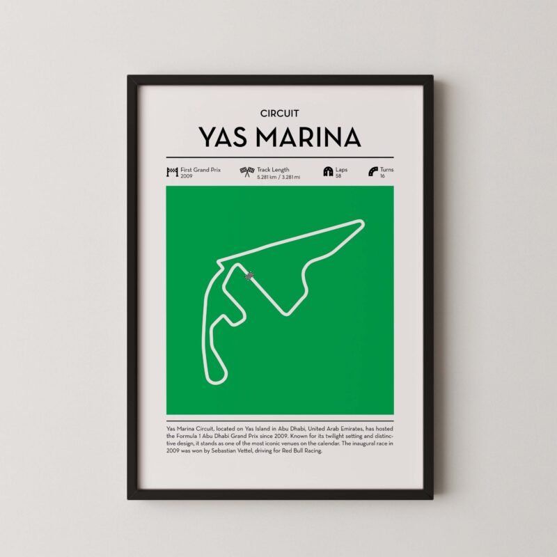 yas marina Formula 1 track map artwork designed for racing and motorsport enthusiasts