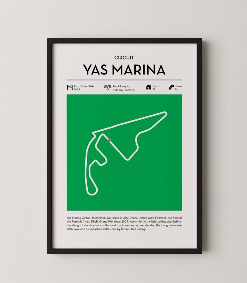 yas marina Formula 1 track map artwork designed for racing and motorsport enthusiasts