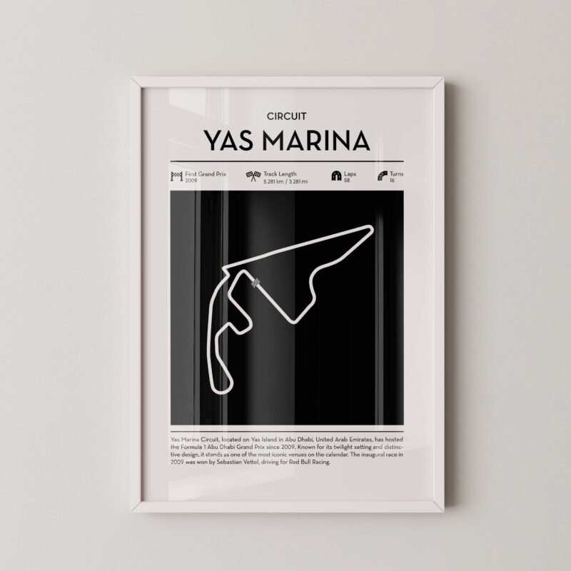 minimal yas marina F1 track layout poster for motorsport and racing fans