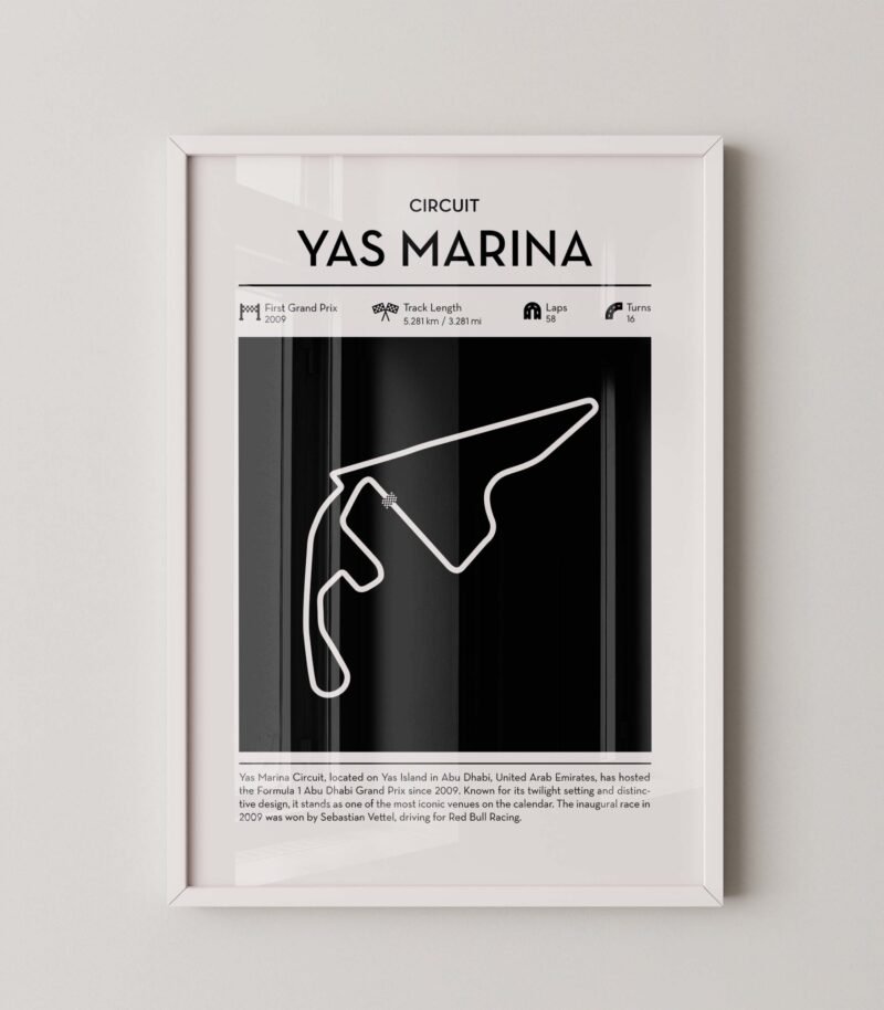 minimal yas marina F1 track layout poster for motorsport and racing fans
