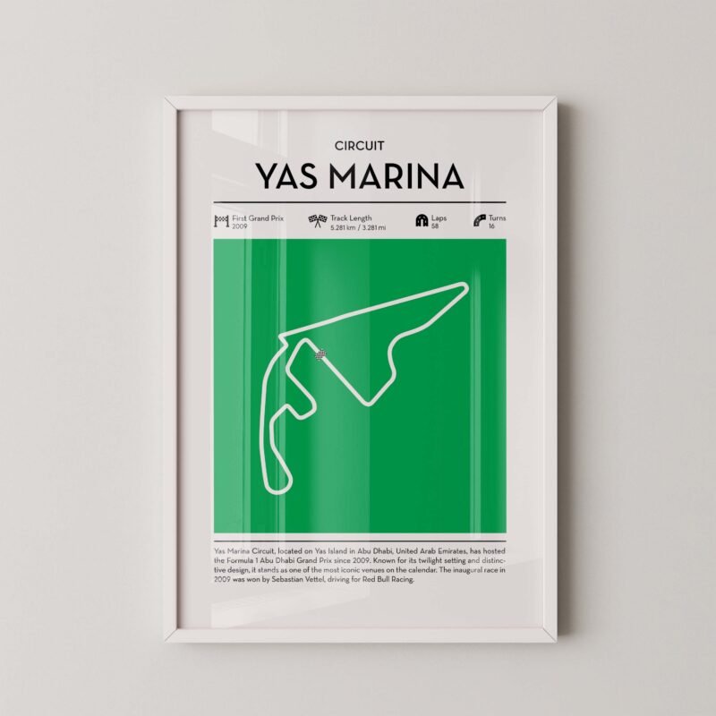 yas marina Formula 1 track map artwork designed for racing and motorsport enthusiasts