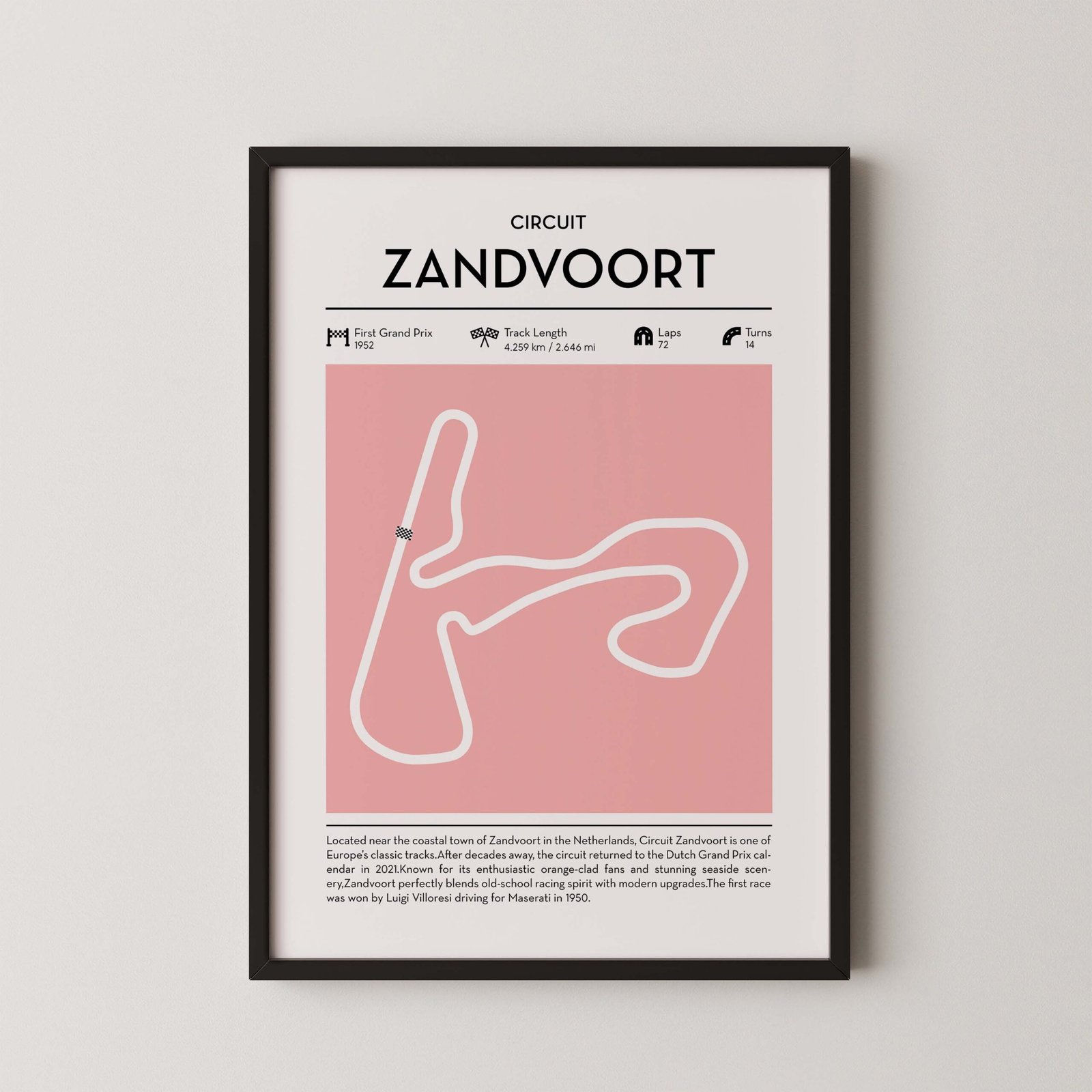 Modern netherlands Grand Prix circuit poster with minimalist Formula 1 track design