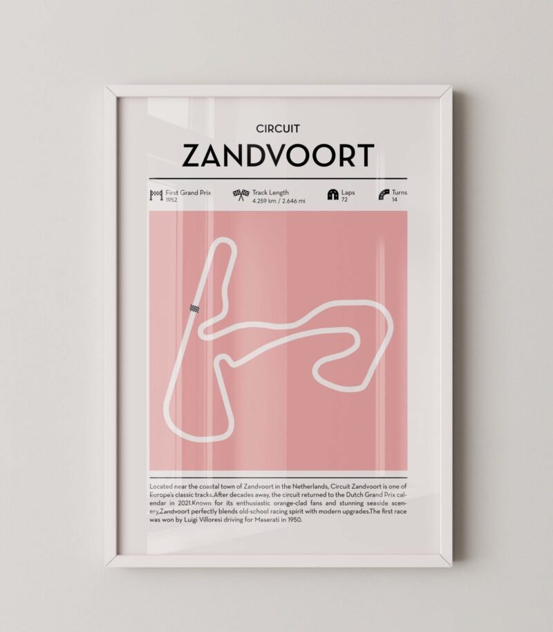Modern netherlands Grand Prix circuit poster with minimalist Formula 1 track design