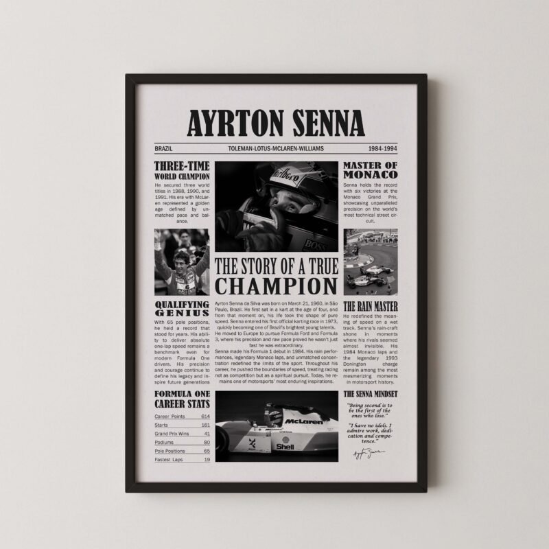 Ayrton senna newspaper sytle vintage f1 poster