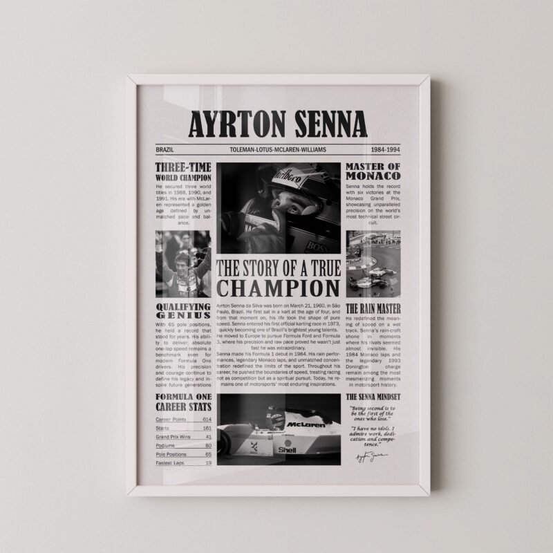 Ayrton senna newspaper sytle vintage f1 poster