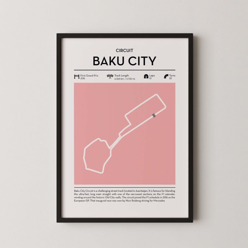 Modern Azerbaijan grand prix circuit poster with minimalist Formula 1 track design